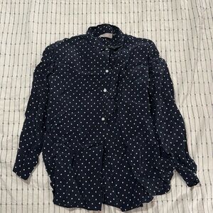 Everlane Navy Blue Polkadot Button down